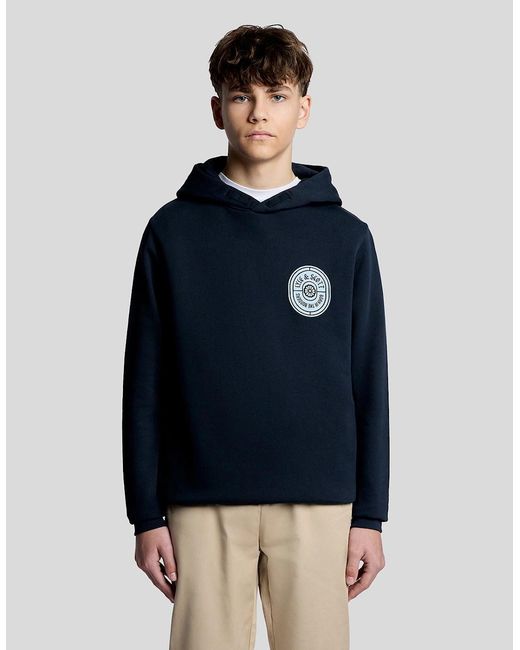 Lyle & Scott Blue Graphic Badge Cotton Hoodie for men