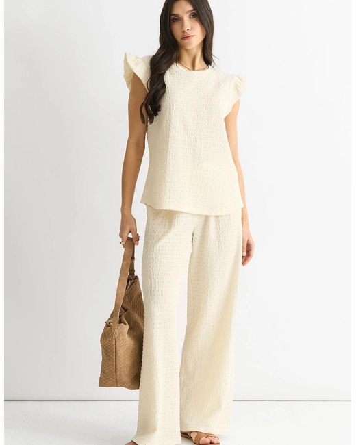 Gini London Natural Ivory Frill Sleeves Textured Oversized Top