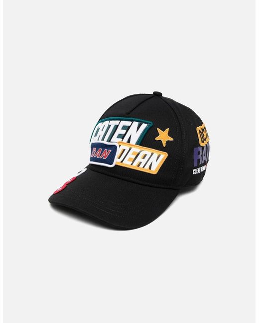 DSquared² Black Traveller Patchwork Baseball Cap for men