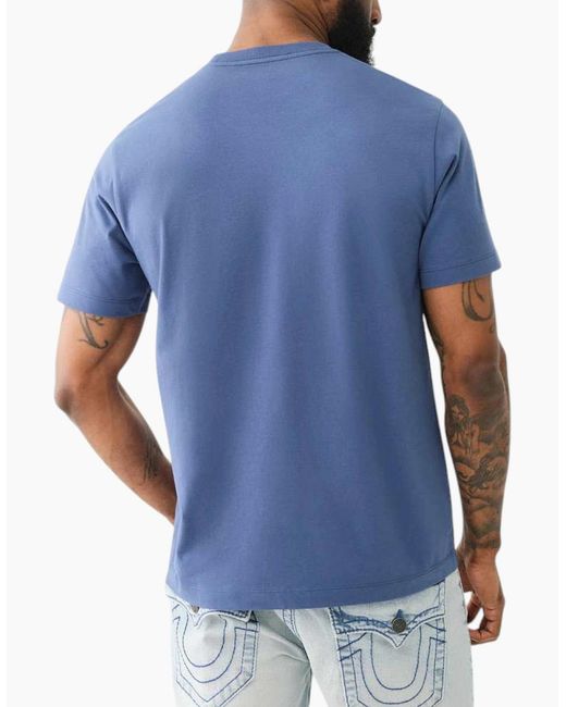 True Religion Blue 108323 Graphic T Shirts Logo Crew Neck Half Sleeve Cotton Tee for men