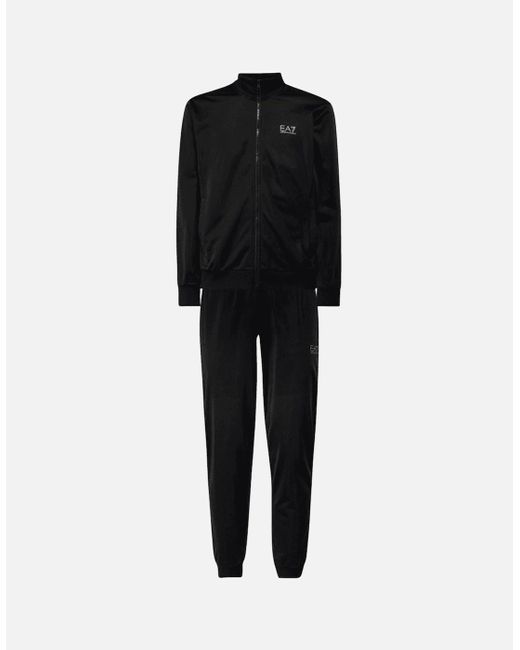 EA7 Black Zip Up Funnel Neck/ Poly Tracksuit for men