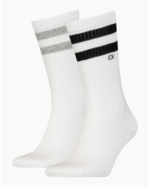Calvin Klein White 2-Pack Stripes Casual Sports Socks for men