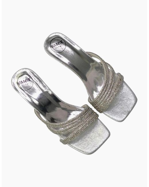 XY London Gray Ladies Sparkle Diamante Square Toe Mule Sandals