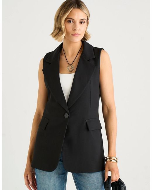 Gini London Black Tailored Contrast Lining Longline Waistcoat