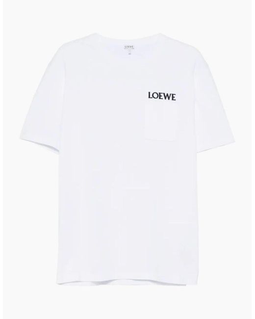 Loewe White Pocket Embroidered Logo T-Shirt for men