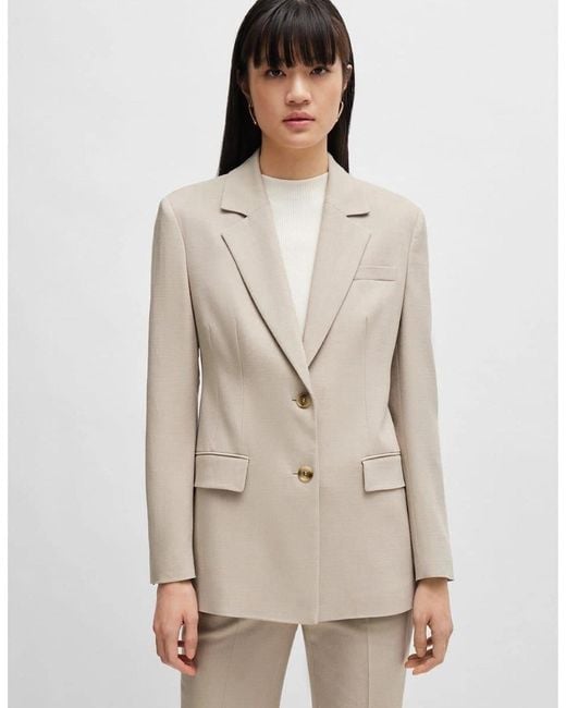 Boss Natural Solid Patterned Lapel Collared Suit Jacket