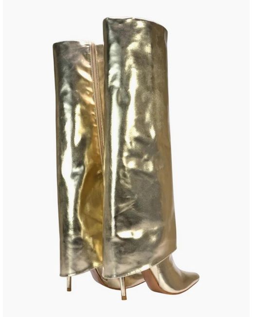 XY London Ladies Shauna Fold Over Metallic High Stiletto Heel Knee-High Boots