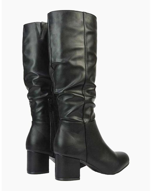 XY London Black Ladies Jackie Ruched Mid Block Heel Knee-High Boots