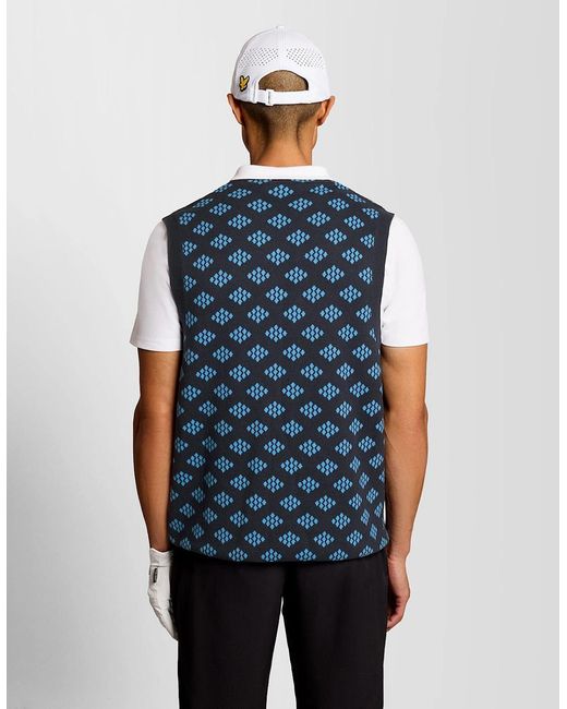 Lyle & Scott Blue Cotton V-Neck Argyle Vest for men