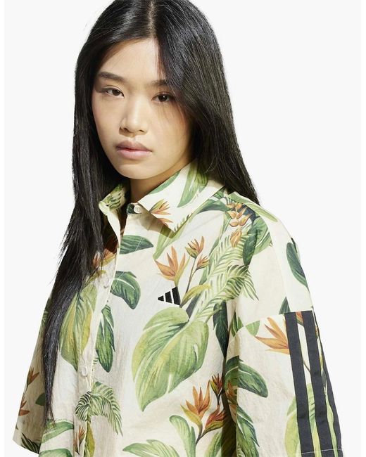 Adidas Natural Farm Floral Buddha Collared Short Sleeve Shirt