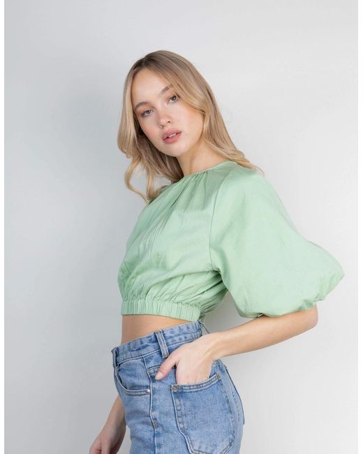 Pretty Lavish Green Ruby Puff Sleeve Blouse