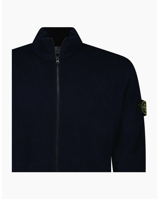 Stone Island Blue Ribbed Soft Organic Cotton Zip-Up Jumper for men
