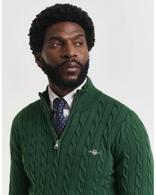 Gant Green Cable Half Zip Fleece for men