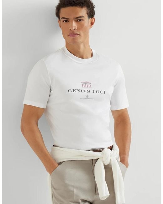 Brunello Cucinelli White Genvis Loci T-Shirt for men