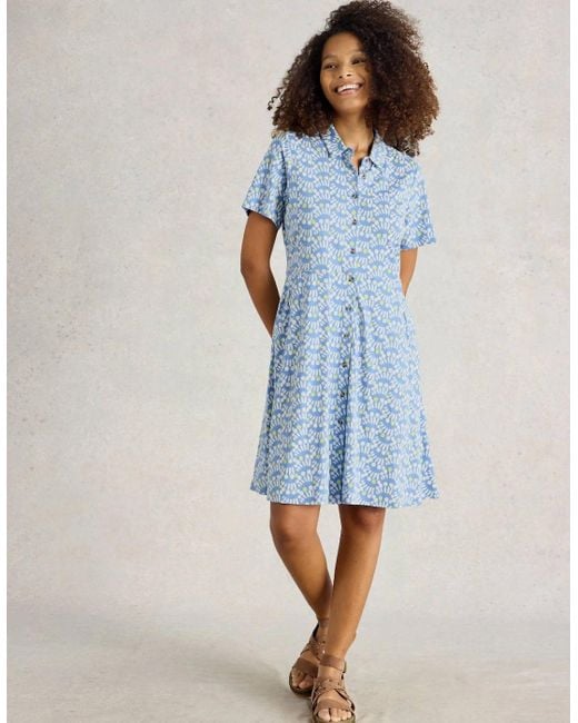 White Stuff Blue Ria Jersey Shirt Dress Print
