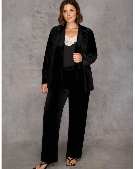 Live Unlimited London Black Velvet Wide Leg Trouser