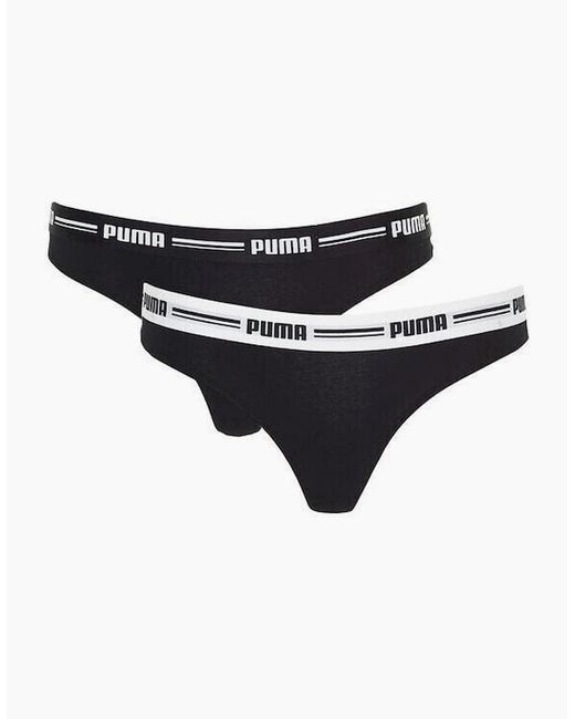 PUMA Black 2-Pack Striped Logo Mid-Rise Strings
