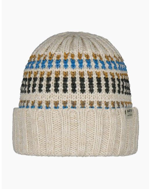 Barts White Travvis Jaquard Knitted Cuffed Beanie for men