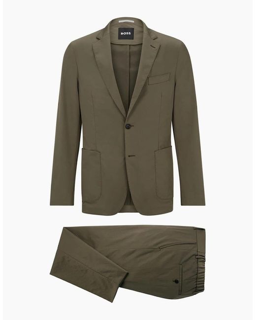 Boss Natural Solid Patterned Lapel Collared Full Suit for men