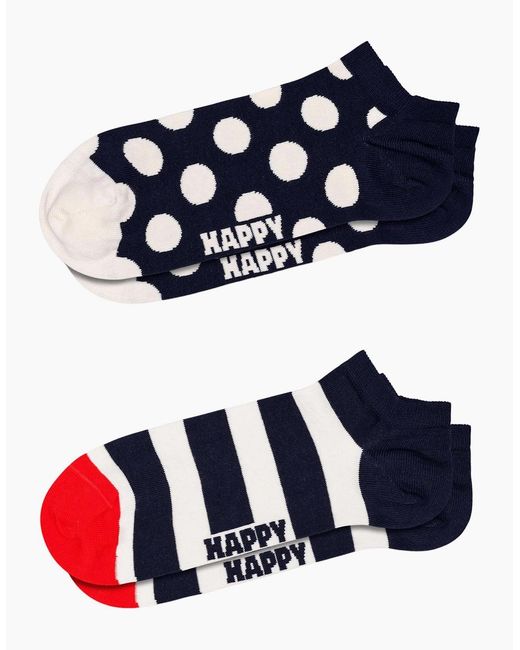 Happy Socks Blue 2-Pack Big Dot Stripe Low Socks