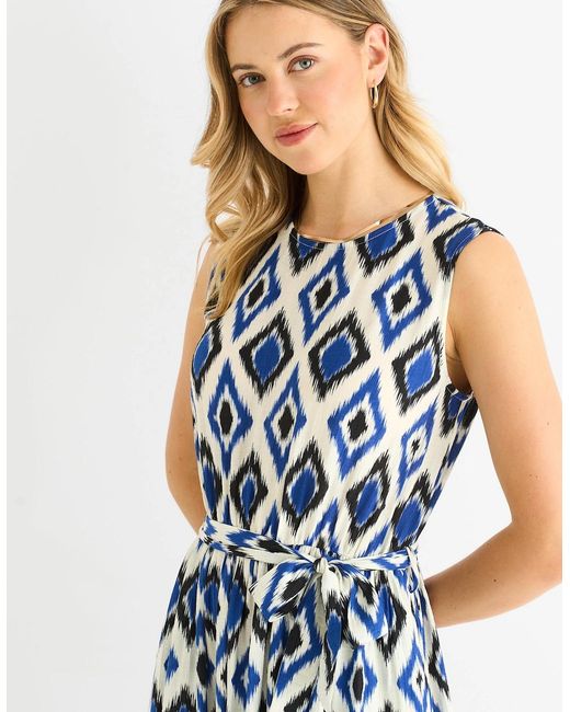 Gini London Blue Geo Print Elasticated Waist Maxi Dress