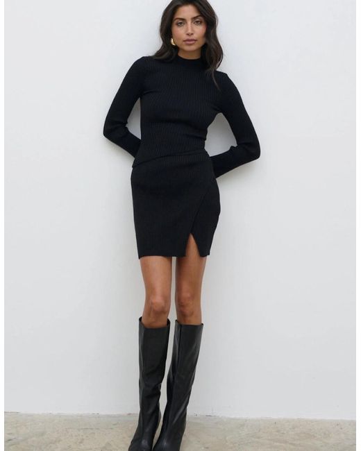 Pretty Lavish Black Lakelyn Wrap Mini Knit Skirt