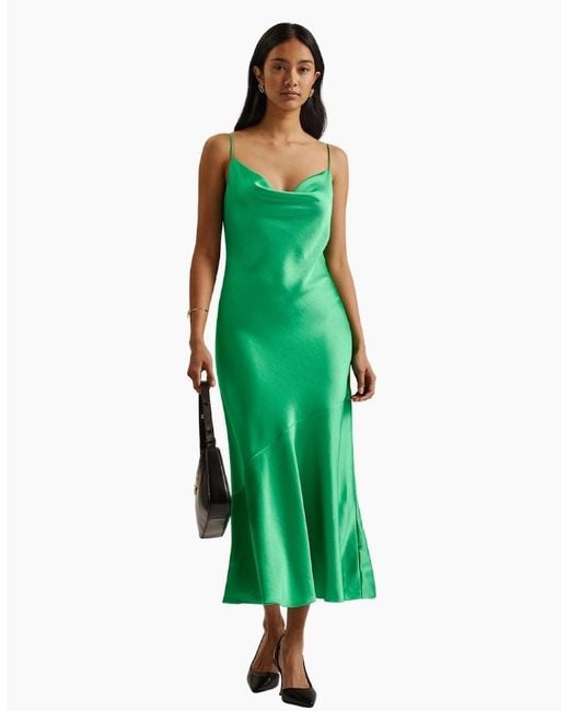 Ted Baker Green Tunca Satin Cowl Neck Evening Midi Dress