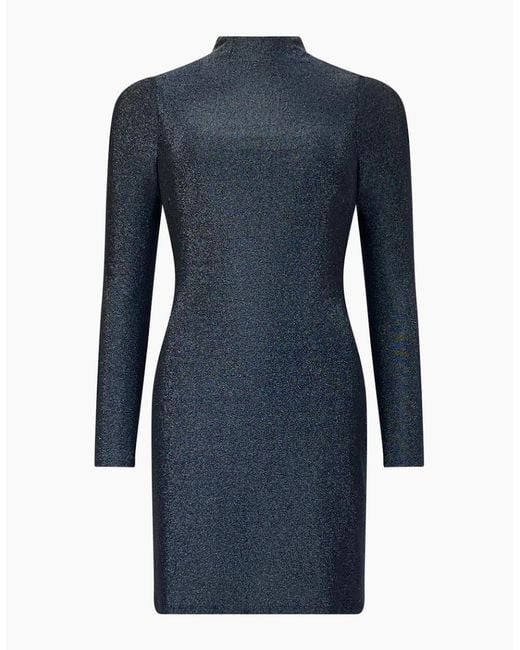 Ro&zo Blue Darcy Sparkle Jersey High Neck Mini Dress