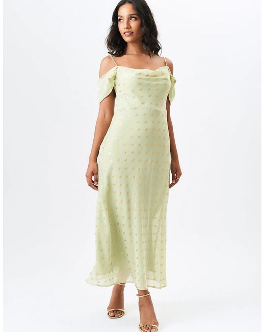 Gini London Green Sage Cowl Neck Drop Sleeves Foil Maxi Dress