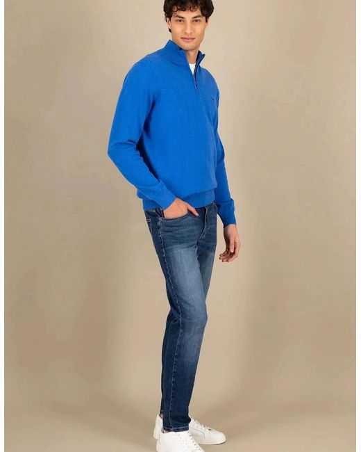 Fynch-Hatton Blue Superfine 1/4 Zip Cotton Knit Strong for men