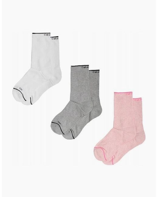 Calvin Klein White 3-Pack Fine Line Sports Socks, Melange Combo
