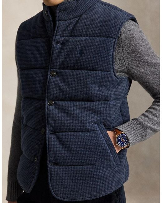 Polo Ralph Lauren Blue Double Knit Jacq Gilet 002 Winter Heather-Dogtooth for men