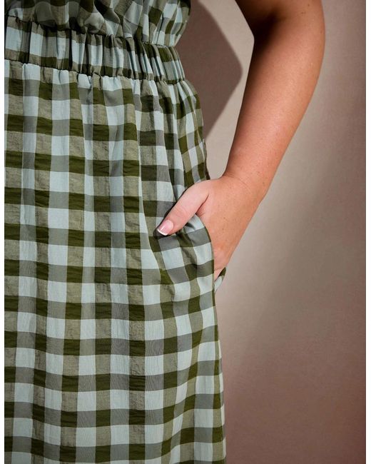Live Unlimited London Green Gingham Puff Sleeve Midaxi Dress
