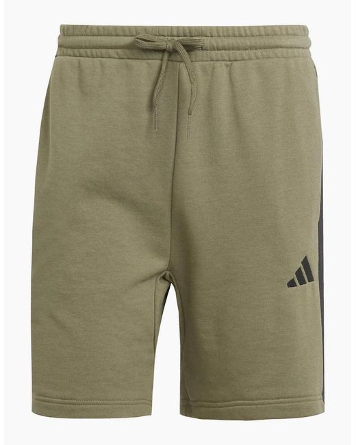 Adidas Green Essentials 3 Stripe Fleece Shorts for men