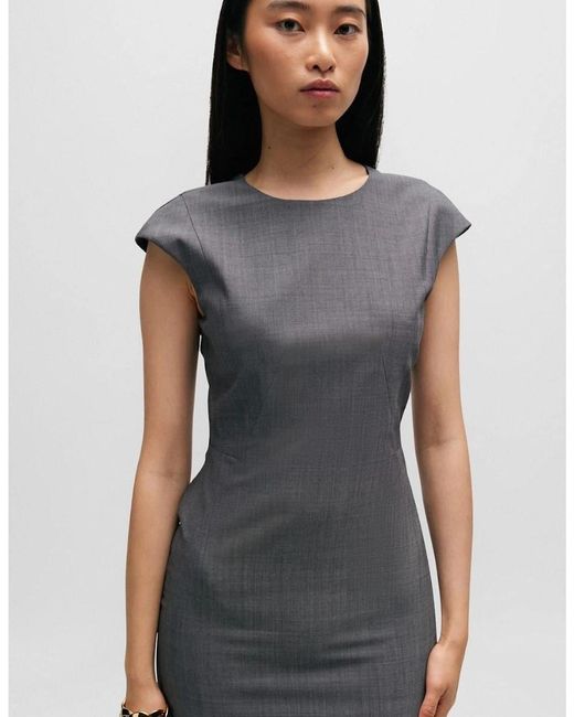 Boss Gray Dironah Crew Neck Knee Length Sheath Dress