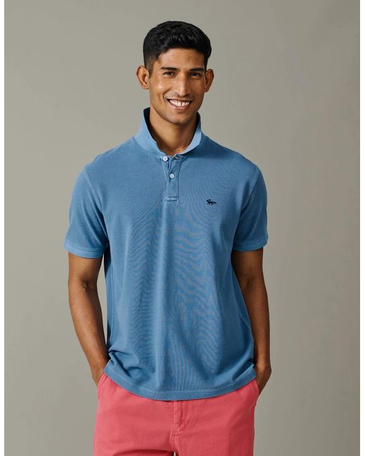 aubi Blue Lusby Pique Polo for men