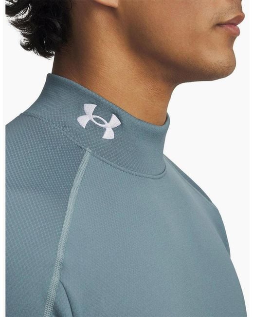 Under Armour Blue Mock Neck High Collar Raglan Sleeve Compression Fit Midlayer for men