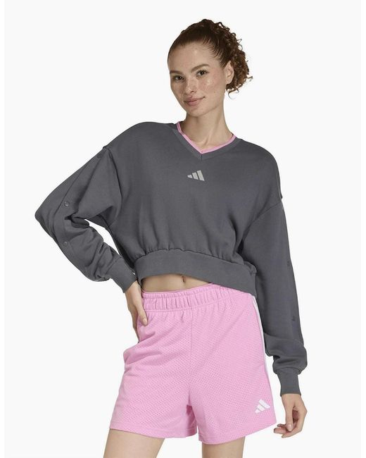 Adidas Gray V-Neck Drop Shoulder Long Sleeve Sweatshirt