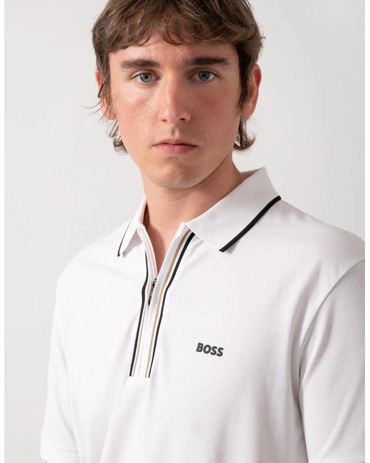 Boss White Boss Philix Slim Fit Zip Polo Shirt for men