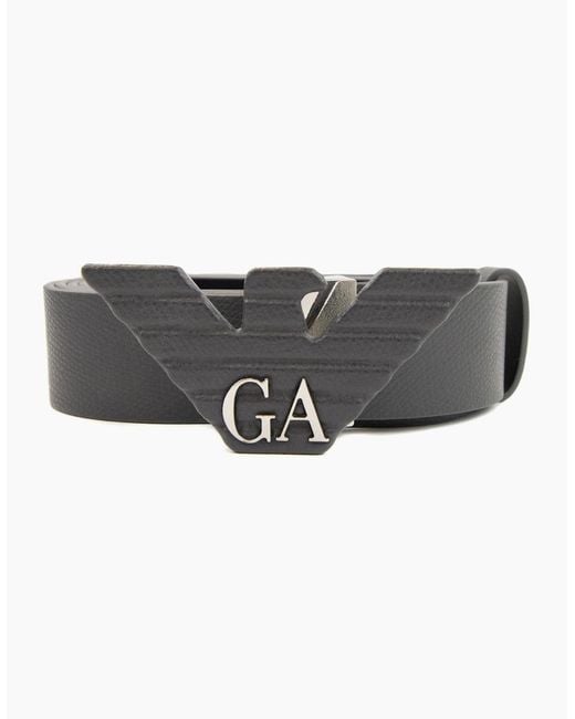 Emporio Armani Gray Ga Eagle Leather Belt Iron for men