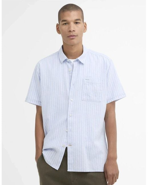 Barbour Blue Nelson Striped Short Sleeve Shirt for men
