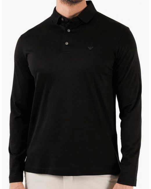 Emporio Armani Black Cotton Long Sleeve Polo Shirt for men