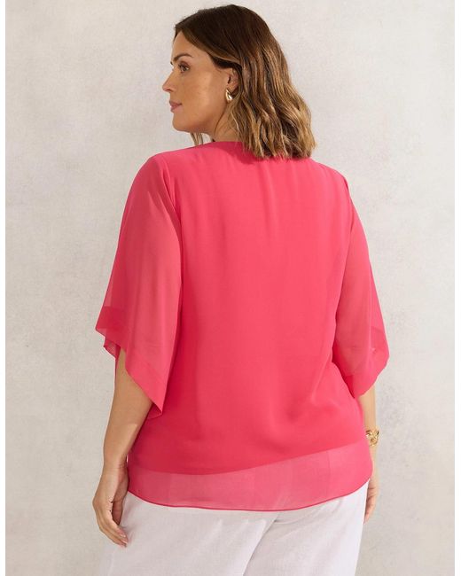 Live Unlimited London Pink Coral Keyhole Overlay Blouse