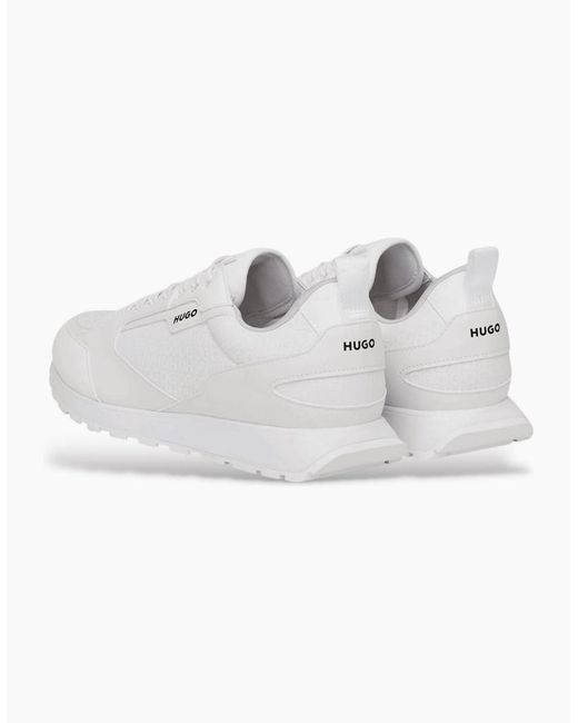 Boss White Icelin_Runn Mixed Material Sneaker Trainers for men