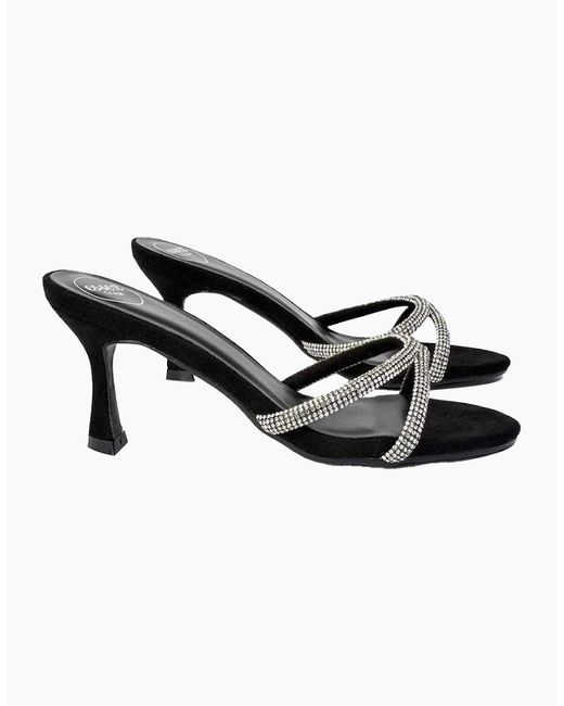 XY London Black Ladies Abby Diamante Strappy Stiletto Heel Mule Sandals