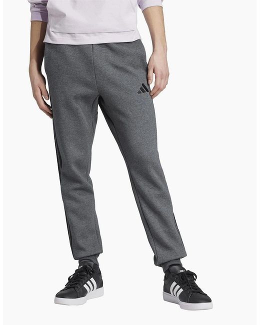 Adidas Gray Fleece Tapered Cuff 3 Stripes Joggers for men