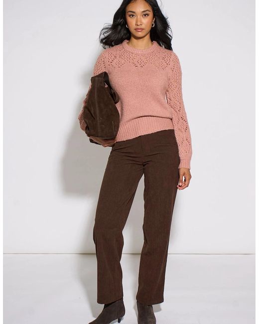 Gini London Pink Crochet Yoke Long Sleeve Jumper