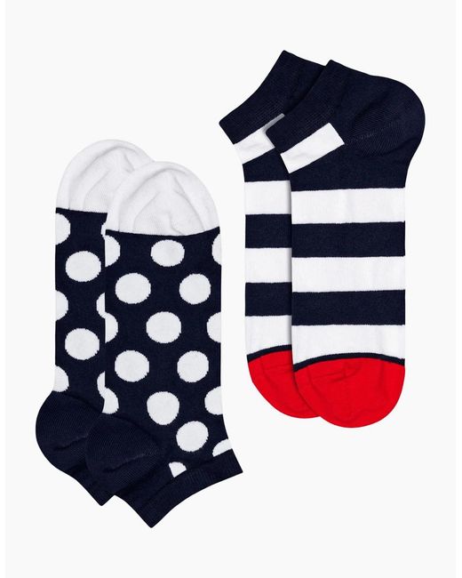 Happy Socks Blue 2-Pack Big Dot Stripe Low Socks