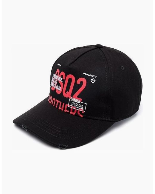 DSquared² Black Brothers Printed Cotton Gabardine Cap for men