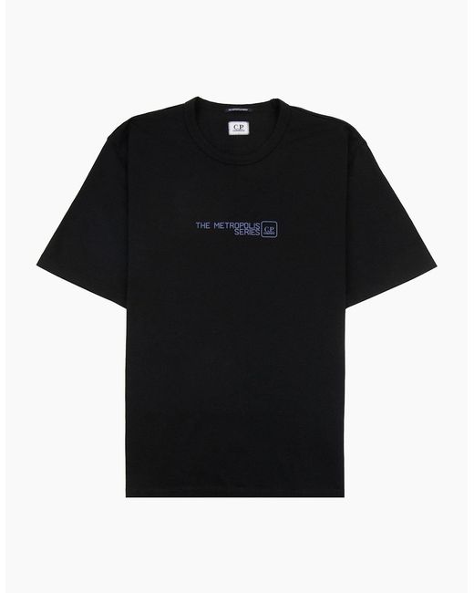 C P Company Black Metropolis Mercerized Urban Graphics T Shirt 999 for men